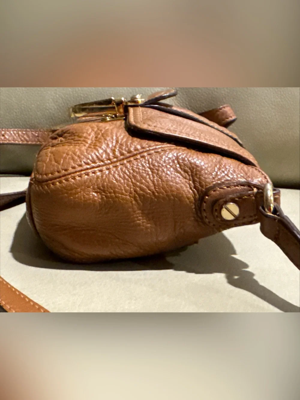 Michael Kors Charlton Brown Leather Crossbody with Gold-Tone Lock (8”x5”) used
